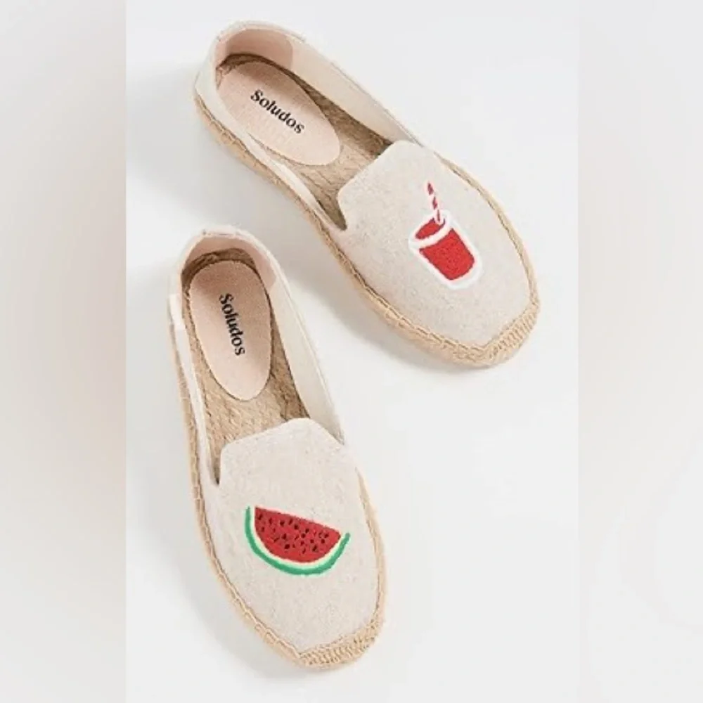 Saludos Anthropologie Flat Espadrilles Smoking Slipper Watermelon Juice Size 9.5